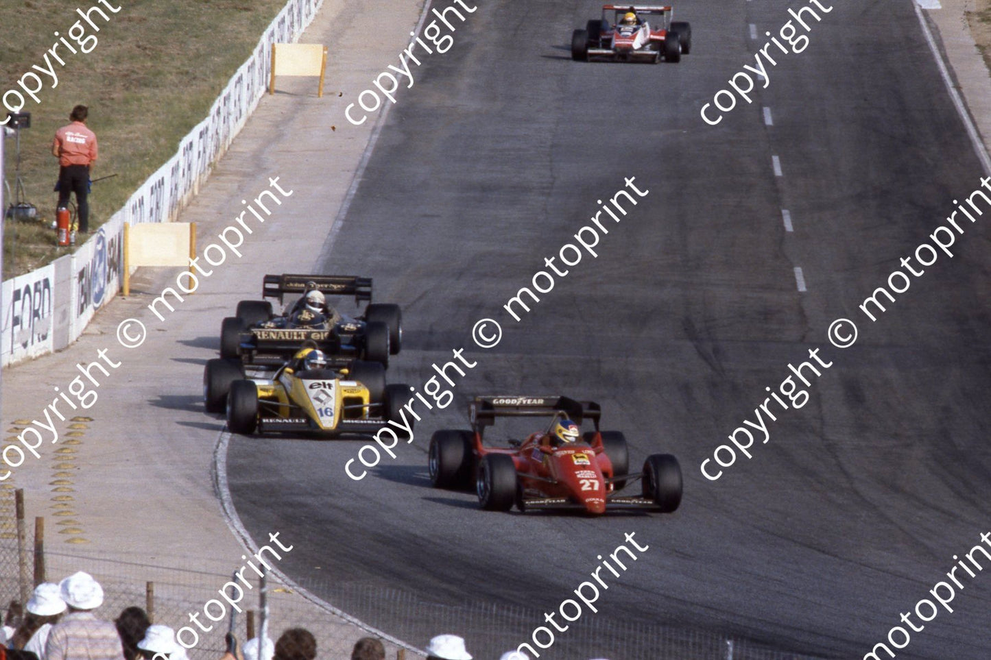 0 group Alboreto, Warwick, De Angelis, Senna (noseless) (courtesy Roger Swan) 621