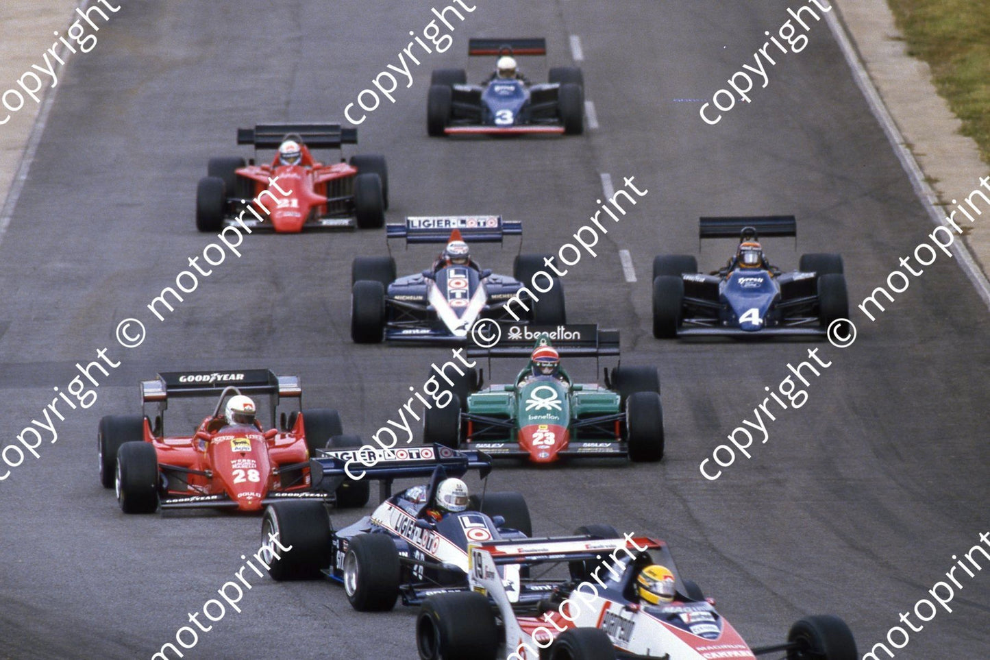0 group Senna, De Cesaris, Arnoux, Cheever, Bellof, Hesnault, Baldi, Brundle (Courtesy Roger Swan) 504