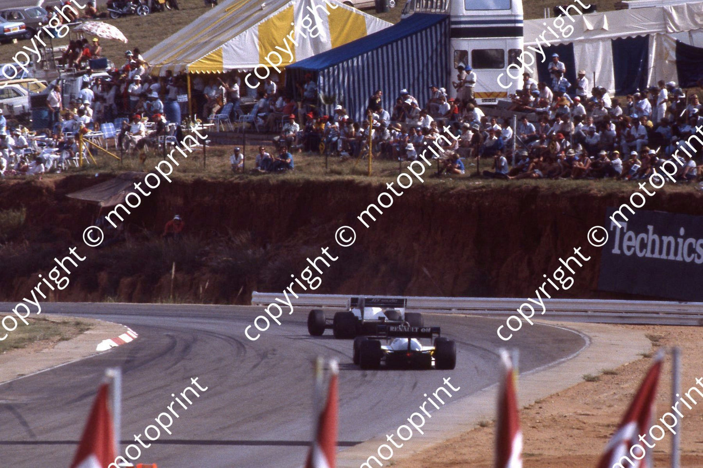 0 group Williams Honda FW09, Renault RE50 Clubhouse to Esses (courtesy Roger Swan) 471
