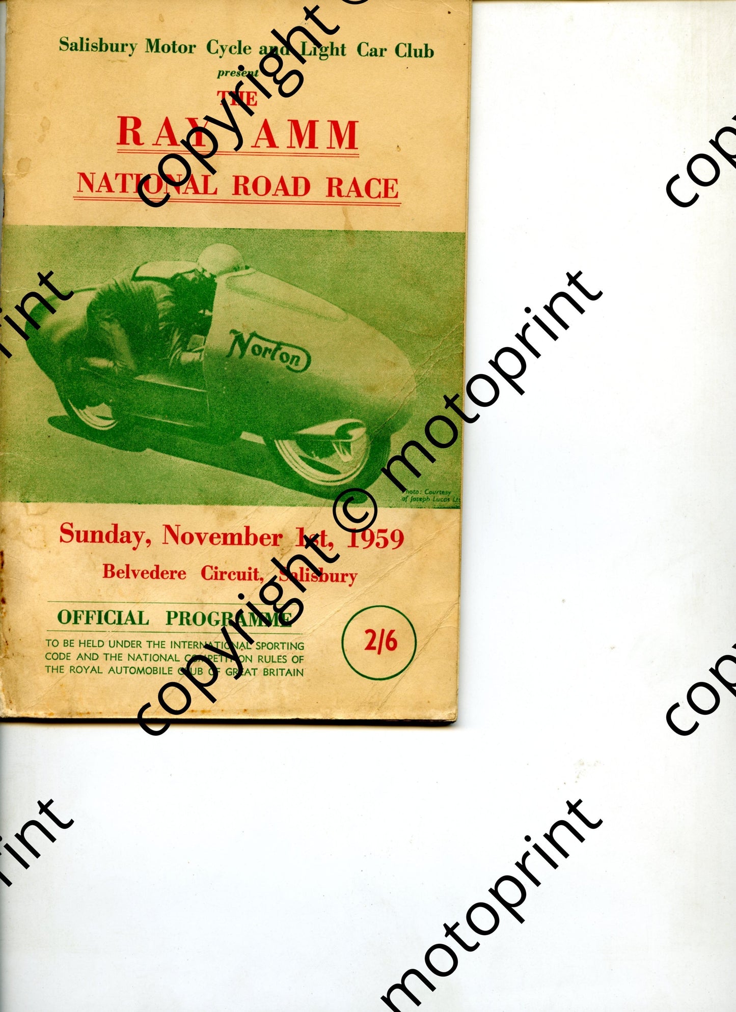 1959 Nov R Amm national Belvedere April; rider feature, entry lists car, motorcycles