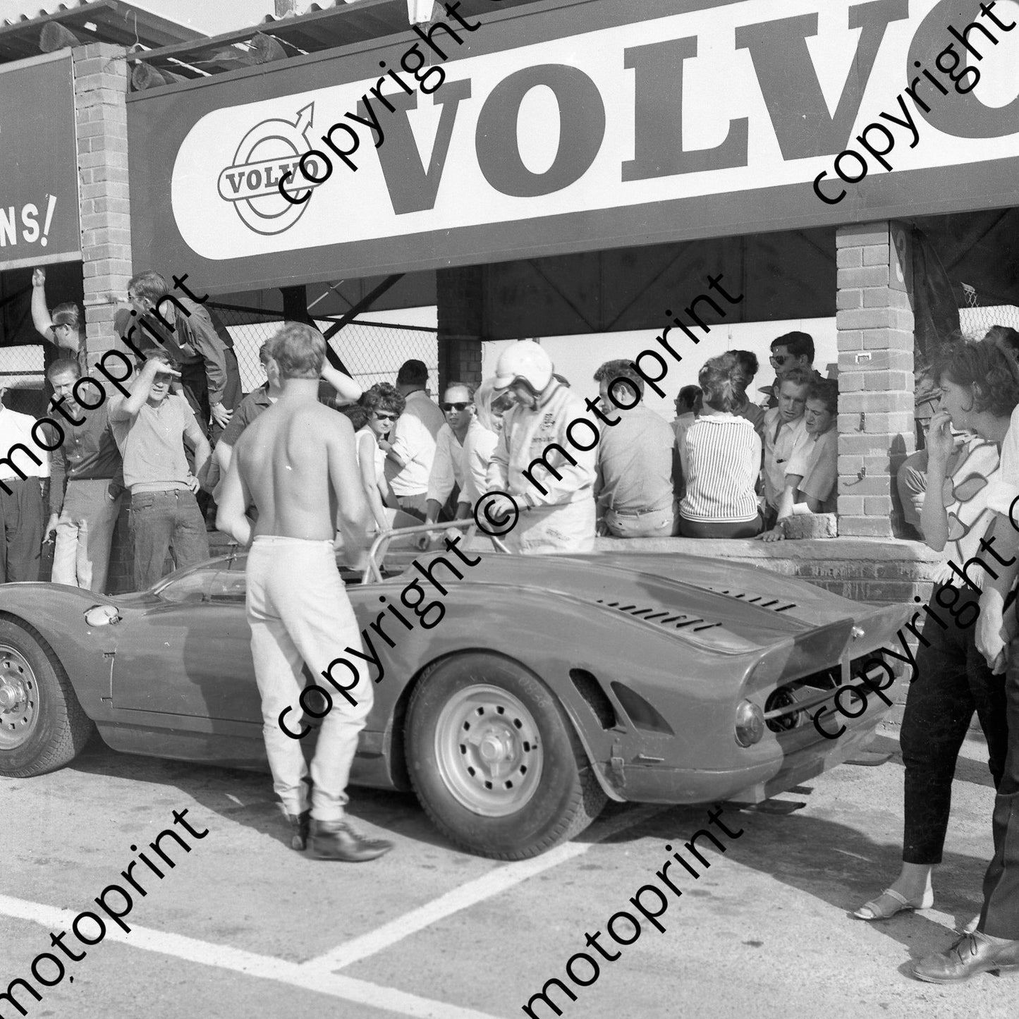 1965 1 David Piper (helmet) Richard Attwood Ferrari 365 P2, Mike Spence bare top (courtesy Ken Stewart) (1)