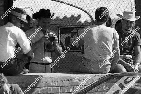 1965 Mike Hailwood dark Stetson and camera, Paddy Driver light Stetson on pit counter (6) cropped (courtesy Ken Stewart)