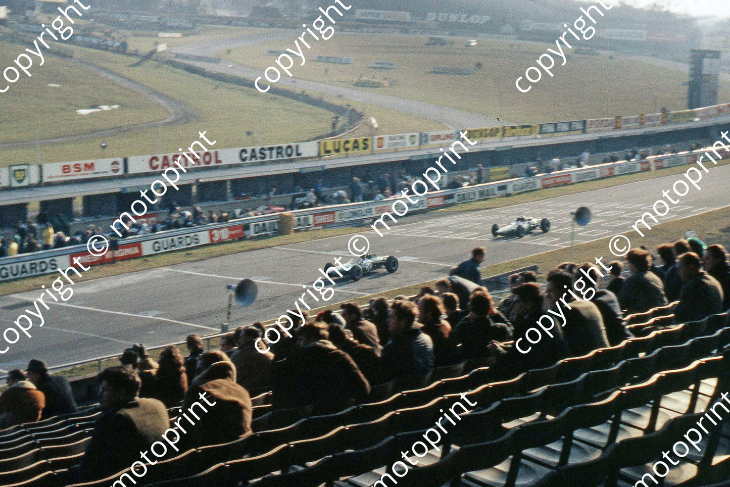 1965 a4 20 Bob Anderson Brabham Climax BT11_ 6 Mike Spence Lotus 33 evening practice (courtesy Roger Swan) 047