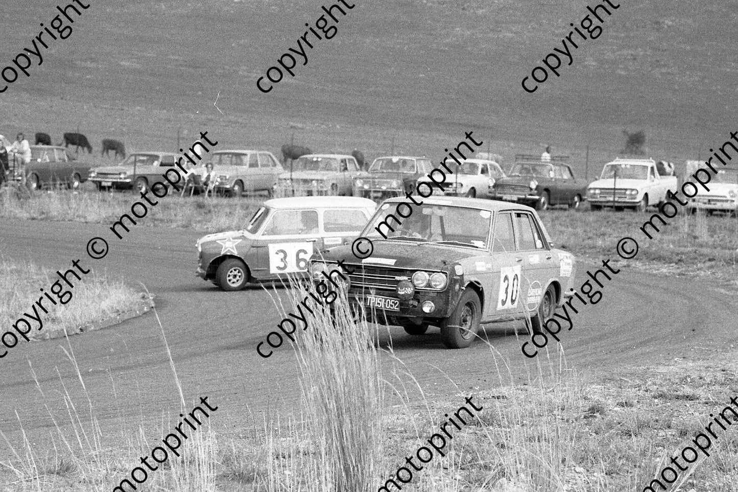 1972 PMC 3 hr 36 Jimmy Bartholomew, Hastie Mini, 30 Christo Ferreira Datsun (brother Toetie_s car)(courtesy Roger Swan) (2)