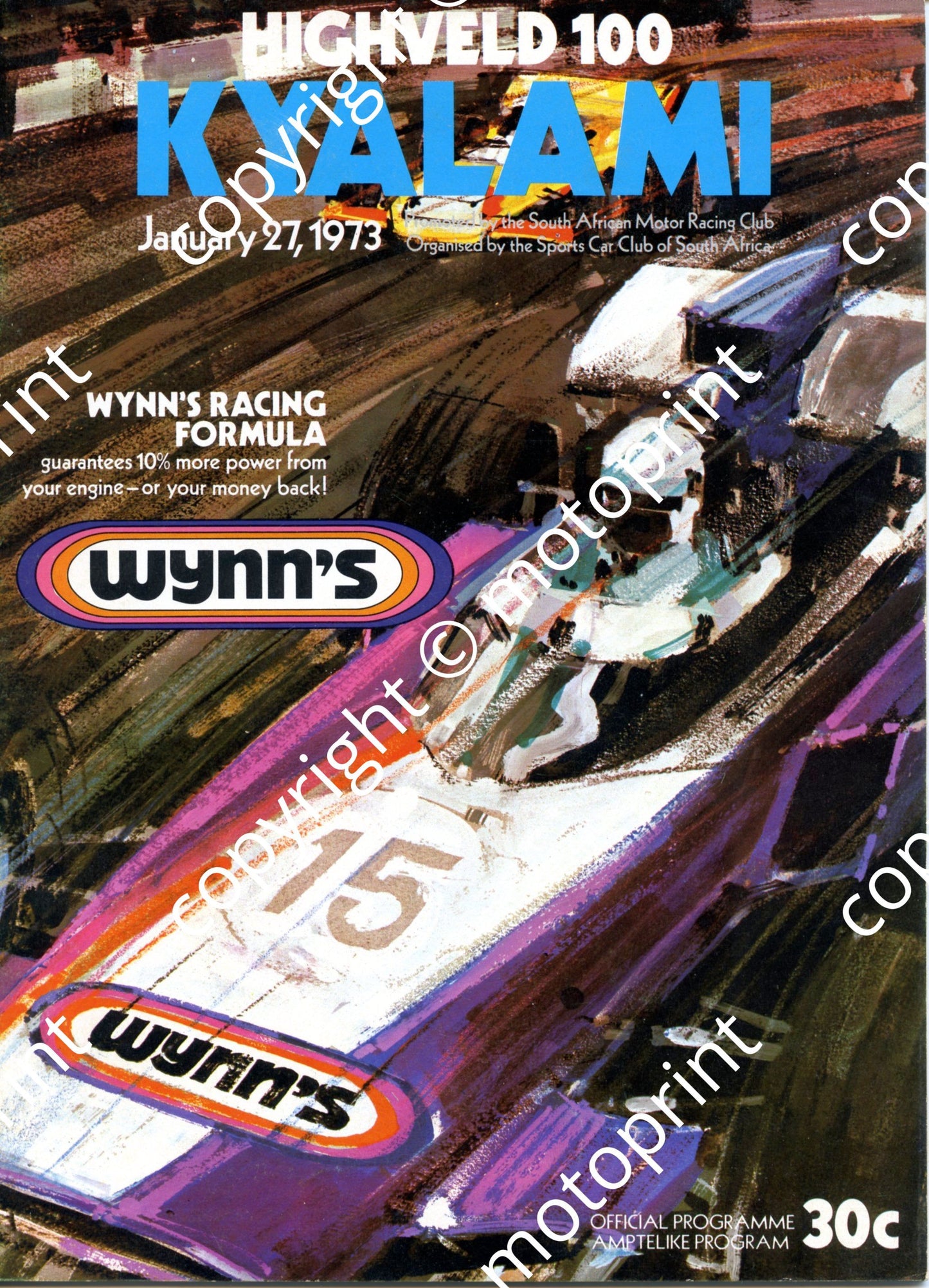 1973 Highveld 100; period advert, motorcycle notes and pics; entry lists prod and race motorcycle, FV, FF, F1, Star Prod 001