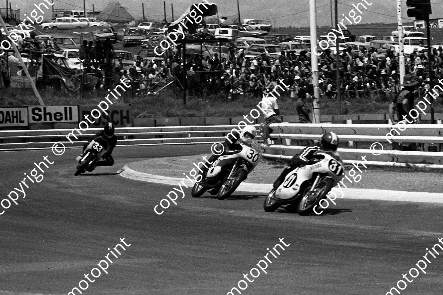 1973 MC Highveld 100 31 Bobby Scott 30 Doug Smith Yamaha 33 Trevor Tilbury Yamaha AS1 (courtesy Roger Swan)