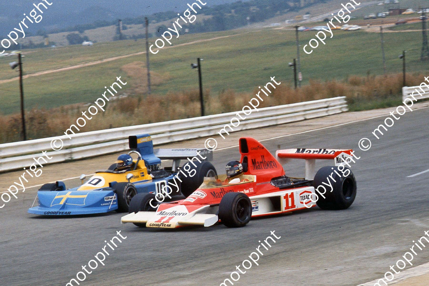 1976 SA GP 10 Ronnie Peterson March 761-2 11 James Hunt Mclaren M23-8 (permission Malcolm Sampson Motorsport Photography)