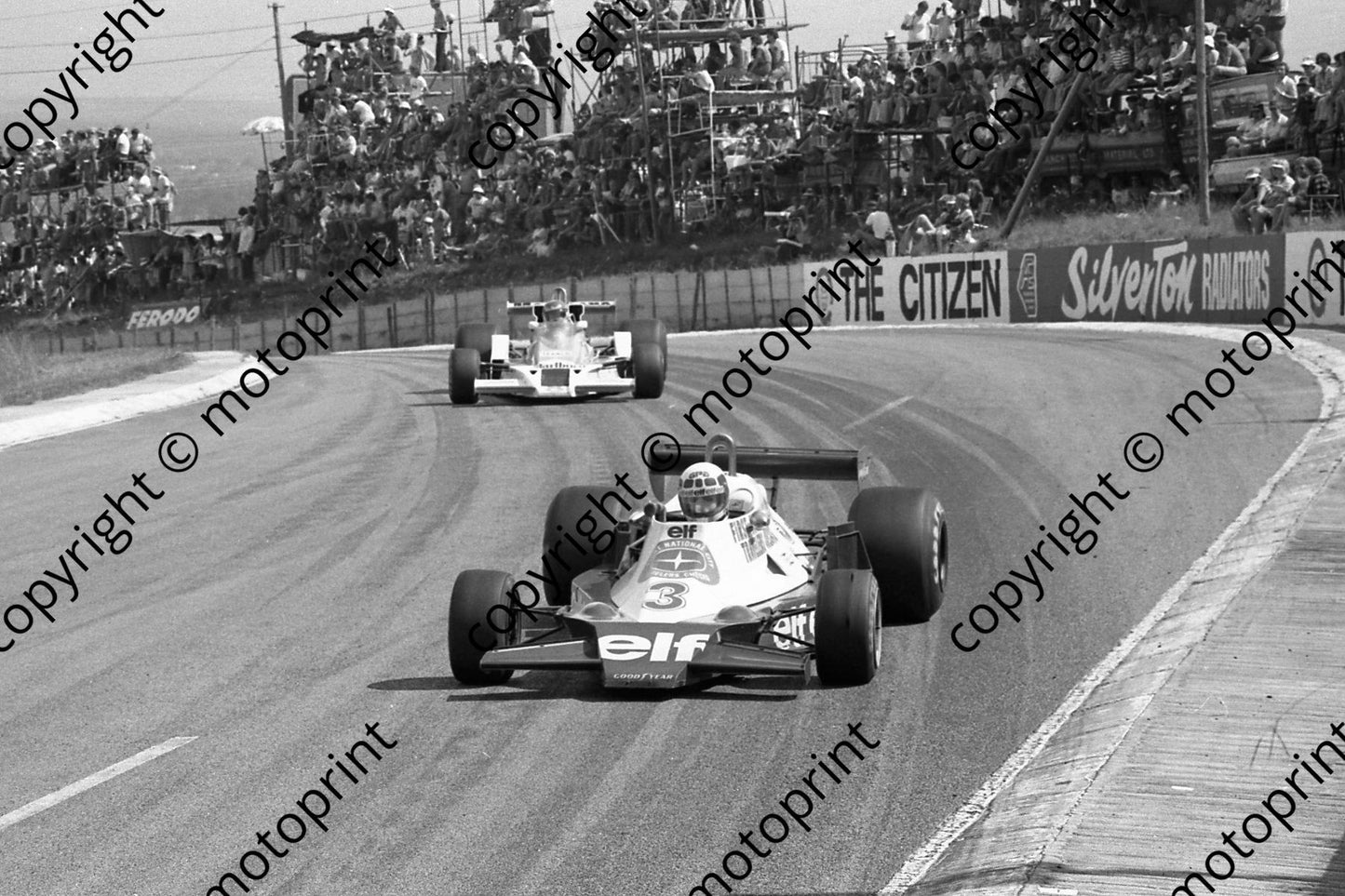 1978 SA GP 3 Didier Pironi Tyrrell 008-2 8 Tambay M26-5 (courtesy Malcolm Sampson Motor Sport Photography)