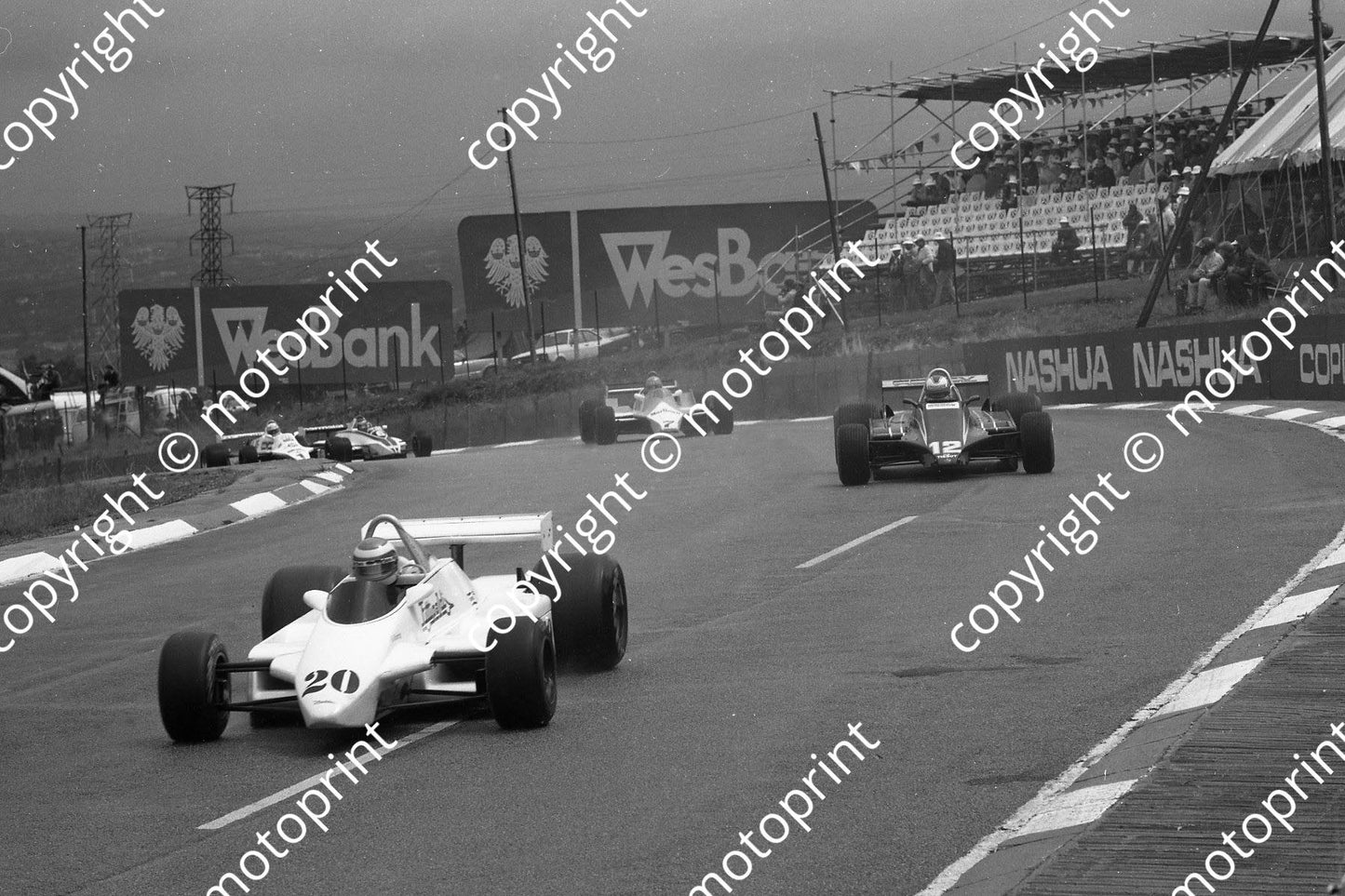 1981 SA GP 20 Keke Rosberg Fittipaldi F8C, 12 Nigel Mansell Lotus 81, 7 John Watson McLaren M29C (permission Malcolm Sampson Motorsport photography) 423