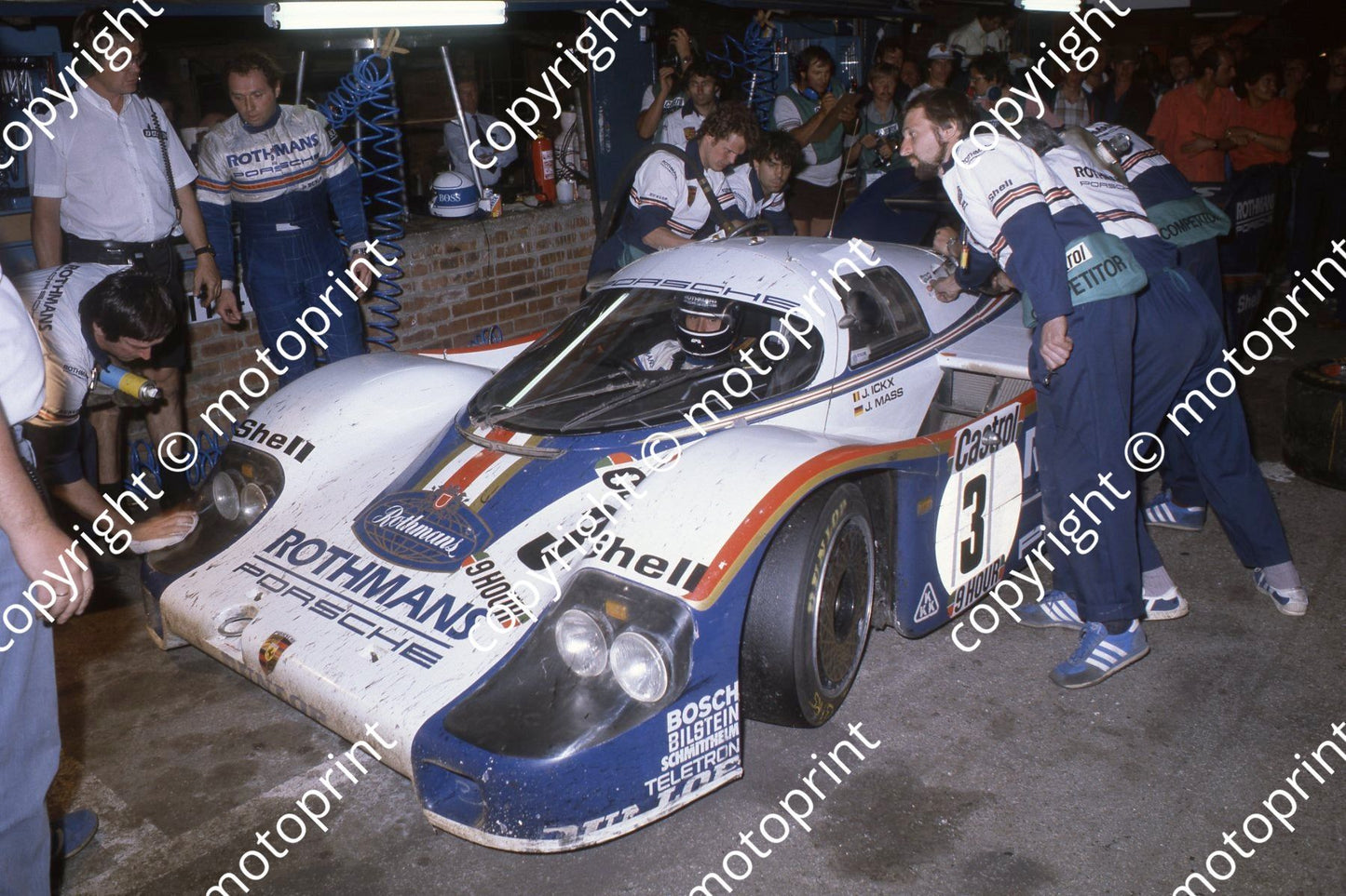 1982 9hr 3 Porsche 956 Ickx (in car), Mass night stop(3)