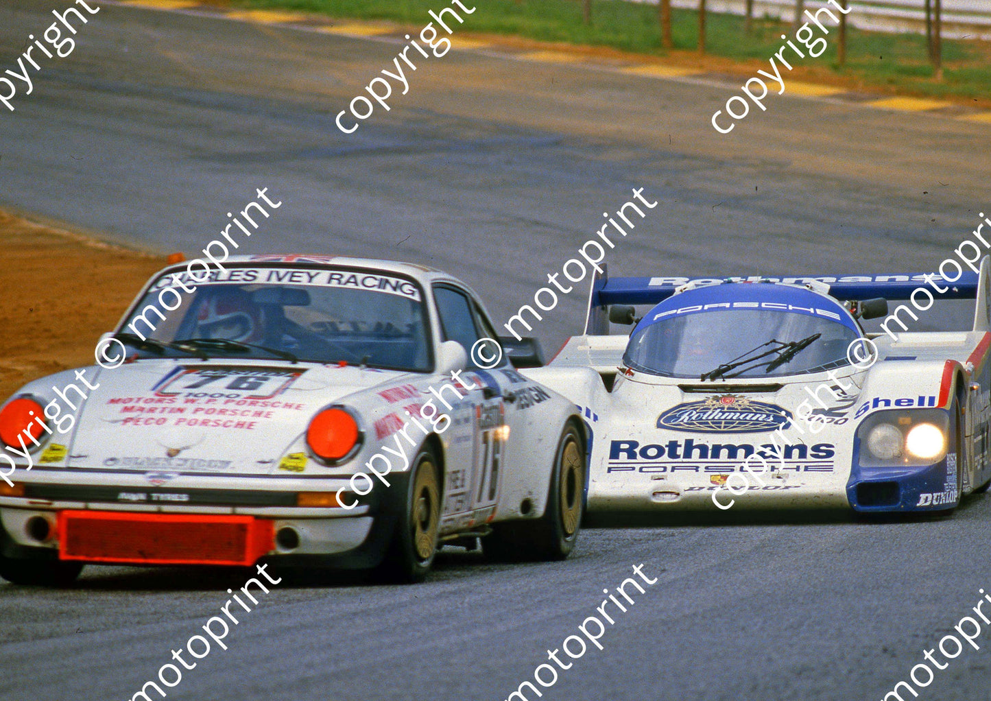 1983 Castrol 1000 2 Derek Bell Stefan Bellof Porsche 956 (in focus); 76 Giorgio Cavalieri, John Cooper, Paul Smith, Porsche 930 scanned 20x30cm size (courtesy Roger Swan)