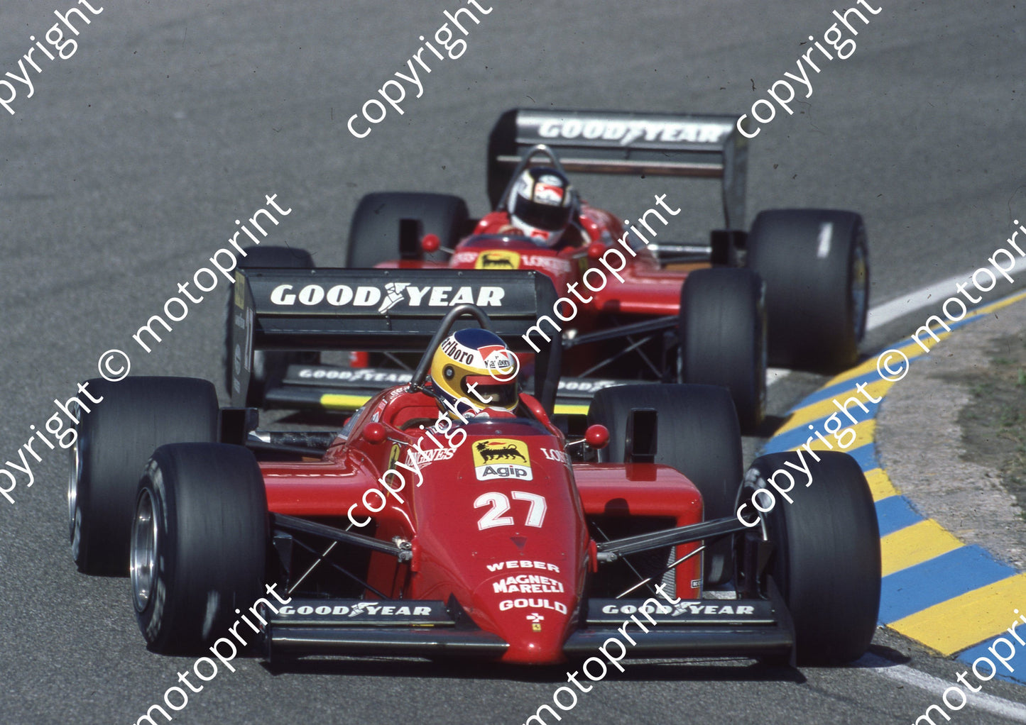 1985 Dutch GP 27 Michele Alboreto 28 Stefan Johansson Ferrari 156-85s (Colin Watling Photographic) (32)