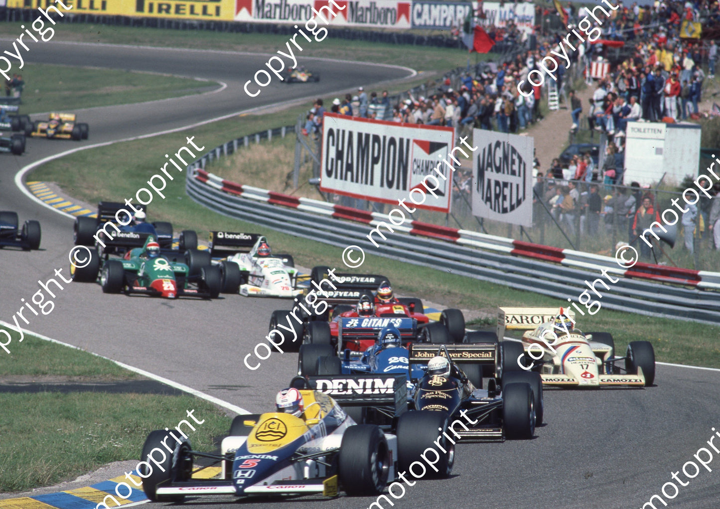 1985 Dutch GP 5 Mansell Wiliams 11 De Angelis Lotus 17 Berger Arrows (Colin Watling Photographic) (158)