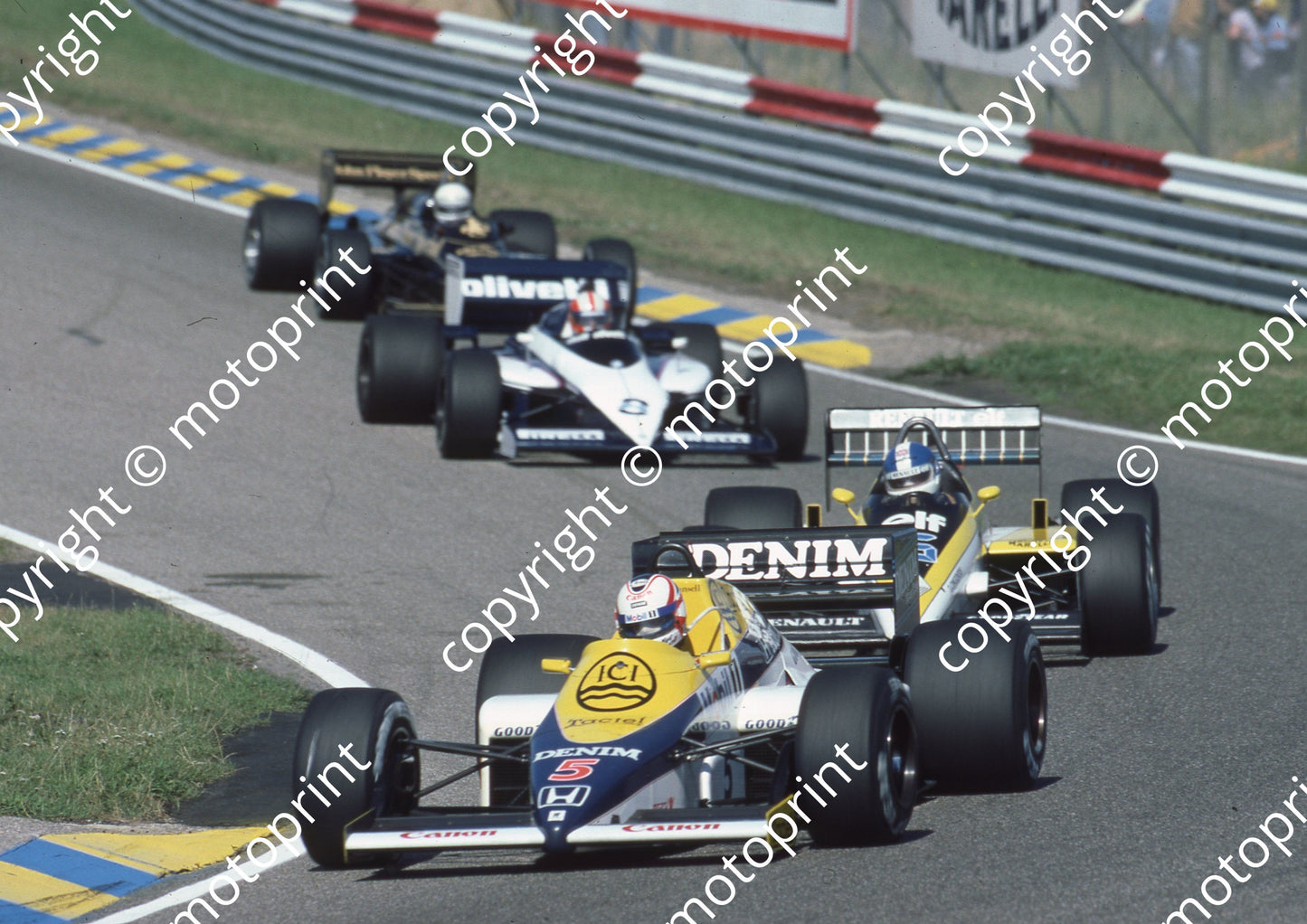 1985 Dutch GP 5 Nigel Mansell Williams Honda FW10, Warwick, Surer, De Angelis (Colin Watling Photographic) (5)