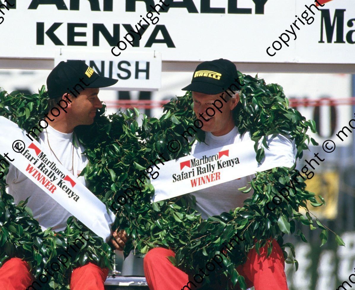 1986 Safari 2 winners Fred Gallagher, Bjorn Waldegard rostrum (courtesy Roger Swan) (137)