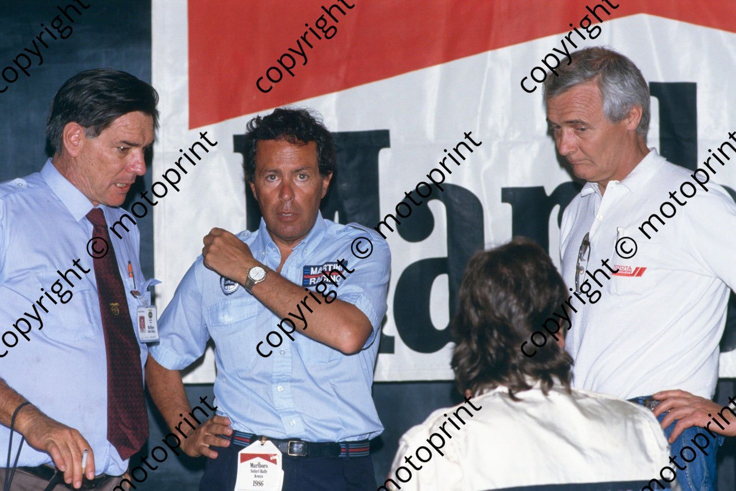 1986 Safari Cesare Fiorio, Ove Andersson, Markku Alen sitting (courtesy Roger Swan) (516)