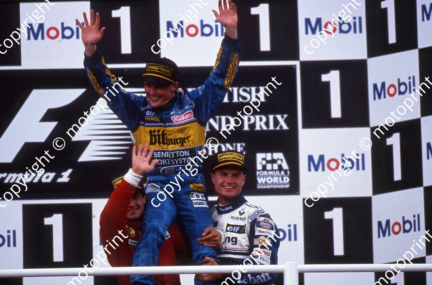 1995 British GP podium Alesi, Herbert, Coulthard 022