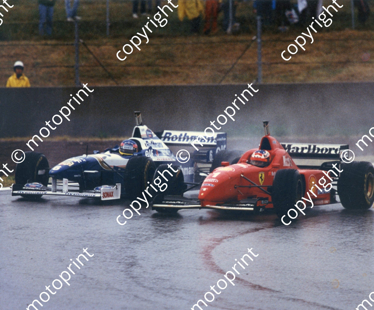 1996 Spanish Jacques Villeneuve Williams FW18, Michael Schumacher Ferrari