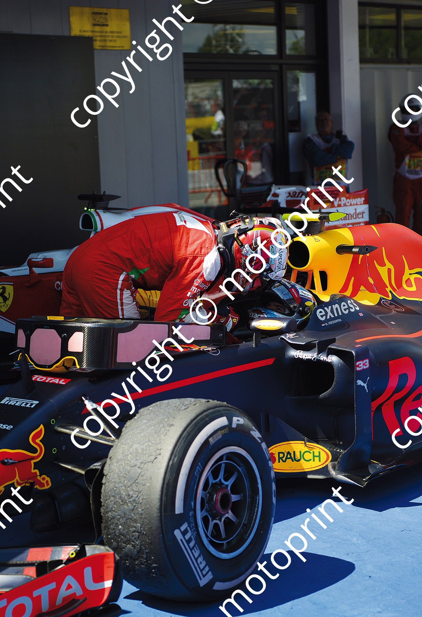 2016 33 Max Verstappen in car 5 Sebastian Vettel leaninginto cockpit (courtesy Paolo D'Alessio) (81)