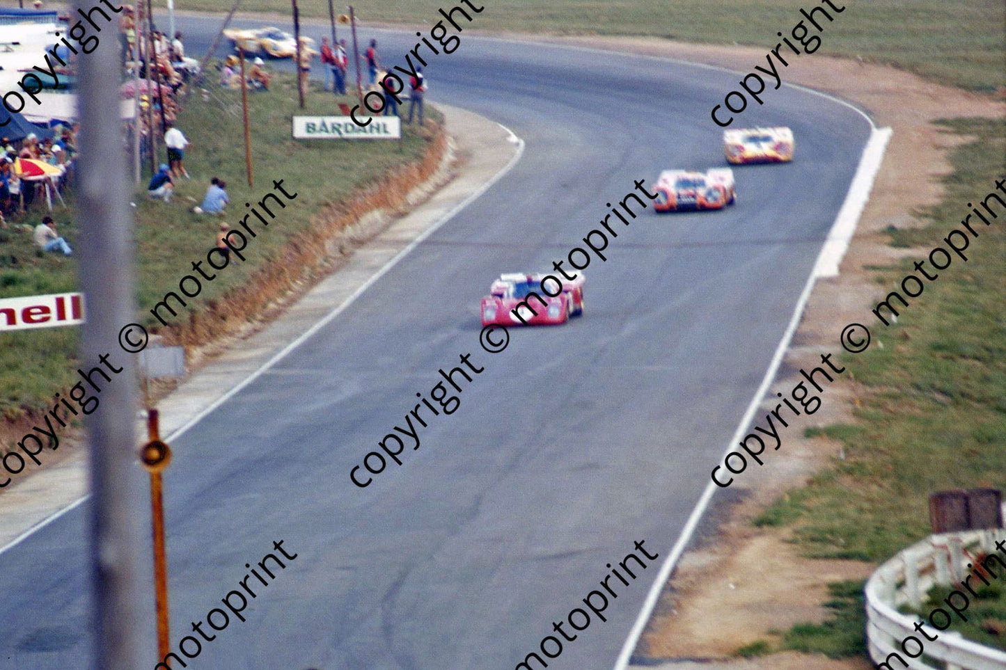 SP 1st lap from Clubhouse balcony, Ferrari 512, Gunston 917, Martini 917 4x6