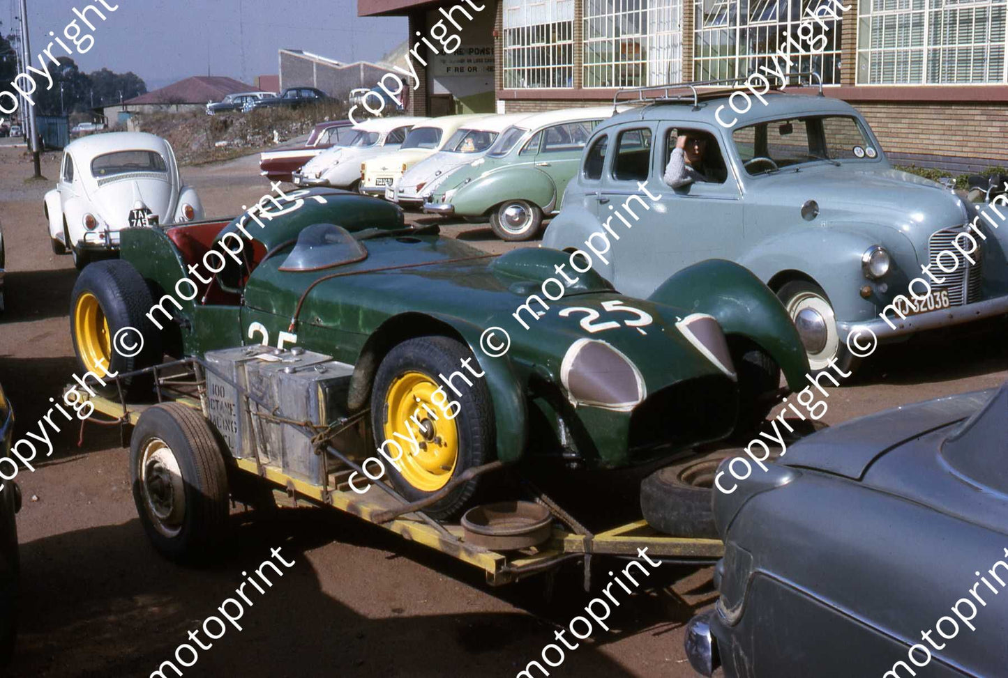 SP Nieman Lotus 7 on trailer, single seat nose in car