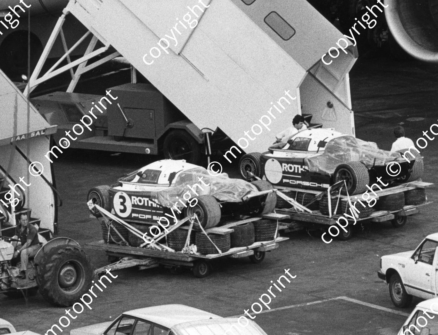 SP 1982 Porsche Caption at time _these two Porsche 956 racing cars, costing R480 000 each...