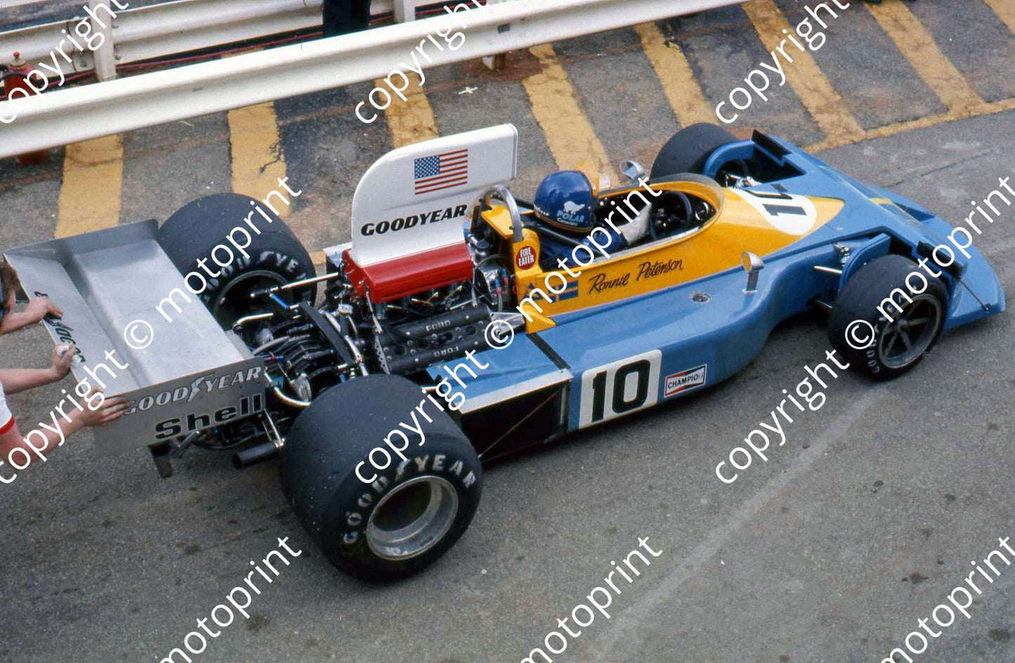 SS 10 Peterson March 761 overhead note airbox diff to track pic this same as Penske PC3