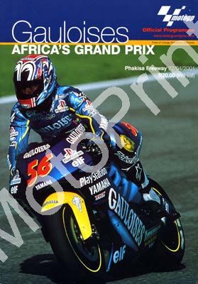 2001 SA MotoGP Phakisa: digital scans of cover and entry lists, sold in digital format and price only (+map, colour profiles riders)