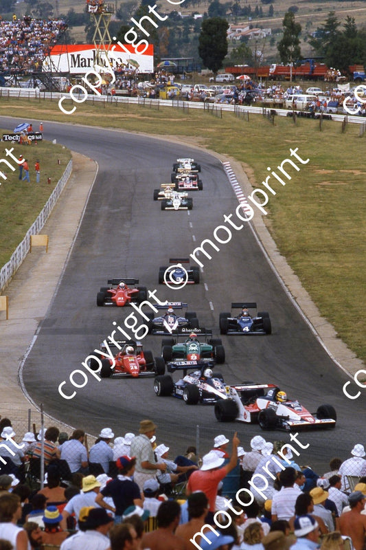 0 group Senna, de Cesaris, Arnoux, Cheever, Hesnault, Bellof (Courtesy Roger Swan)  989