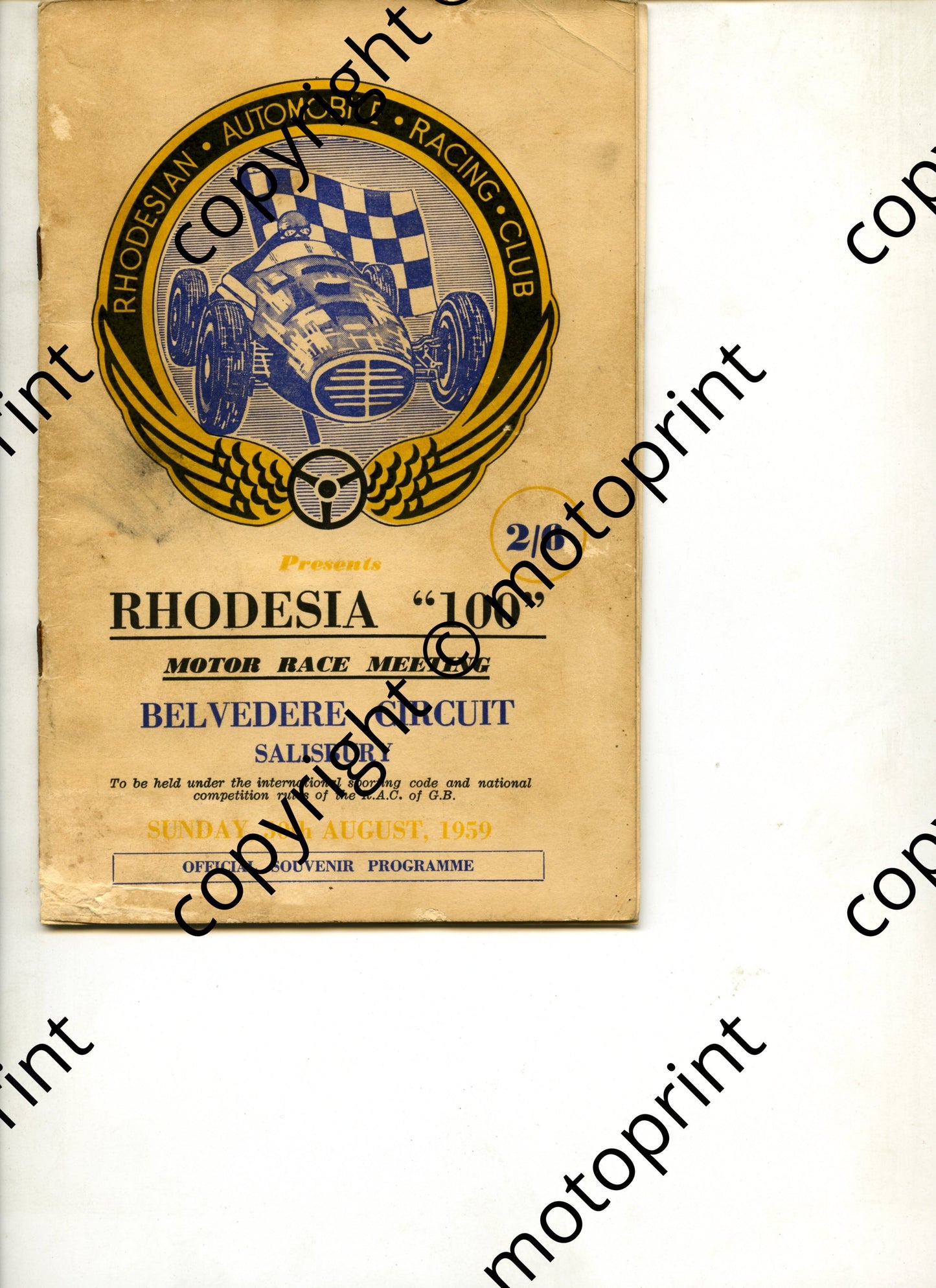 1959 Aug pr a Rhodesia 100 Belvedere Aug; map, driver-rider pics, entry list cars 001