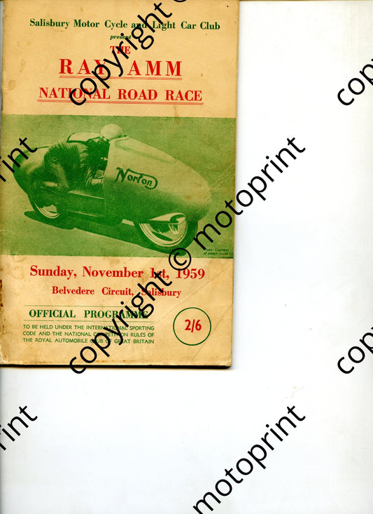 1959 Nov R Amm national Belvedere April; rider feature, entry lists car, motorcycles