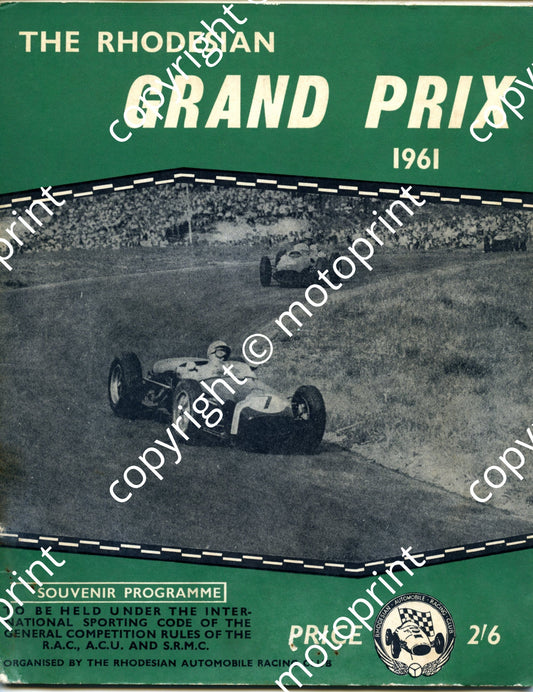 1961 Rhodesian GP Belvedere a; map, driver profiles with car pics, entry lists GP cars, prod cars, motorcycles
