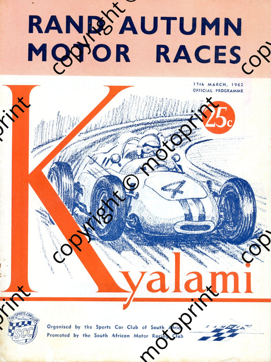 1962 Rand Autumn 001; entry lists Junior, sports and GT, saloons, motorcycle