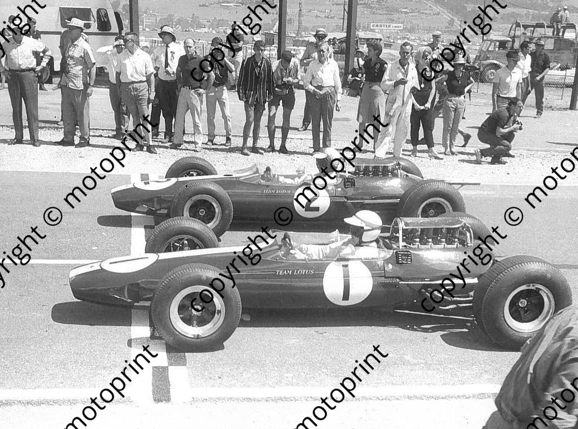 1964 Rand GP Jackie Stewart and Mike Spence Lotus 33s. Stewart about to shear one half shaft and damage other (courtesy Ken Stewart)