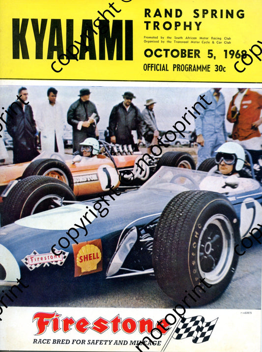 1968 Rand Spring Trophy; entry lists; motorcycles, SA sports, Onyx, F1, FV, SA saloons 001