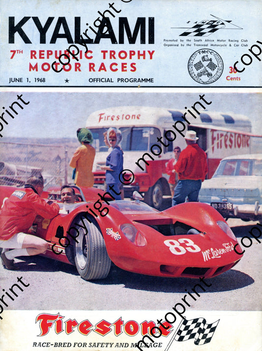 1968 Republic Trophy;  entry lists; motorcycles, SA sports, Onyx, F1, FV, SA saloons,  BRM V16 pic 001