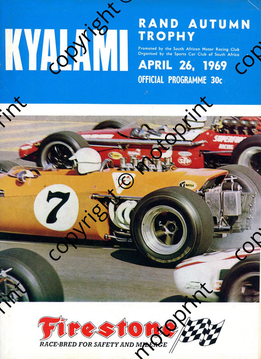 1969 Rand Autumn; entry lists SA saloons, motorcycle, F1, Onyx, pic McLaren M7 Van Rooyen 001