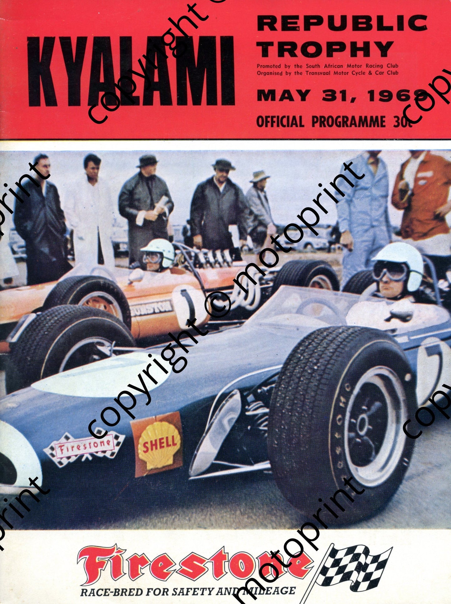 1969 Republic Trophy; entry lists motorcycles, SA saloons, F1, Onyx and driver notes (Keizan Mini), Bardahl FV and FF, lap record feature 001