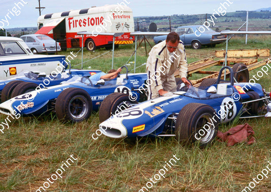 1969 Roy Hesketh Team Parnell 18 Peter Parnell with Brabham BT23, 19 John Amm BT18, Fred Goddard FMG
