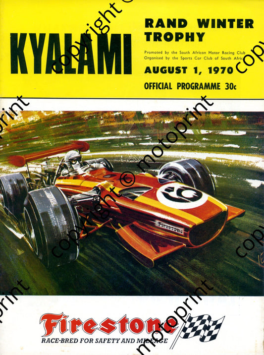 1970 Rand Winter, notes FV Townsend Germany; entry list motorcycle, SA saloons, FF. FV. F1 5000, Star prod car 001