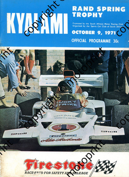 1971 Rand Spring; entry lists FV, FF, F1, Star prod, motorcycles 001