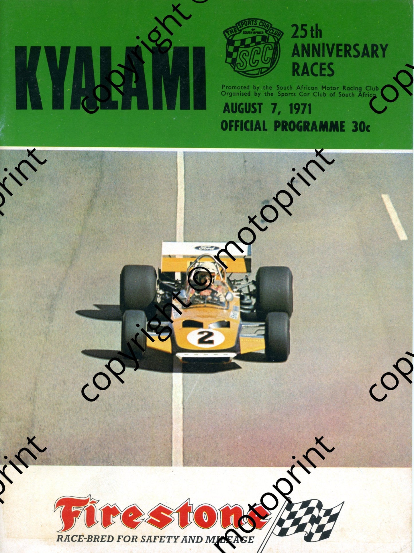 1971 SCC Anniv Aug; SCC history, MG demo and history, period adverts, F1-5000 feature, entry lists motorcycle, Star prod, FF, FV, F1