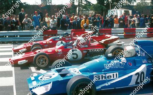 1971 Spanish GP (Montjuich) Amon  Matra MS120, Regazzoni, Ickx Ferrari 312 start