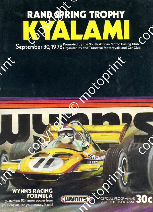 1972 Rand Spring; entry lists motorcycle, FV, FF. F1, Star Prod, F1 lap chart completed 001