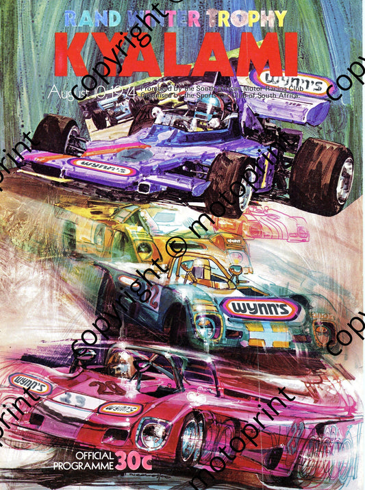 1974 Kyalami Rand Winter a to order following see home page news 12 Sept 2010; entry list clubmans, bikes, Gp 1, prod bikes, FV, main race, complete d lap chart, FF, prod cars