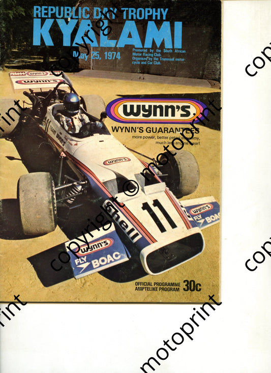 1974 May Repl Day; prod car pics, entry lists race, prod motorcycles, F1, FF. FV, Gp1, prod cars