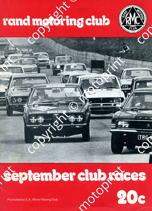1975 RMC Sept Club; entry lists sidecars, motorcycles, clubmans, historic, Gp1, FF, Star mod 001