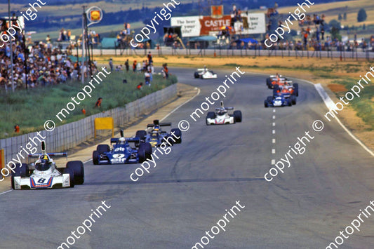1975 SA GP 8 Pace Brabham BT44, J Scheckter Tyrrell, Peterson Lotus 72 (Permission Malcolm Sampson Motorsport Photography)   307