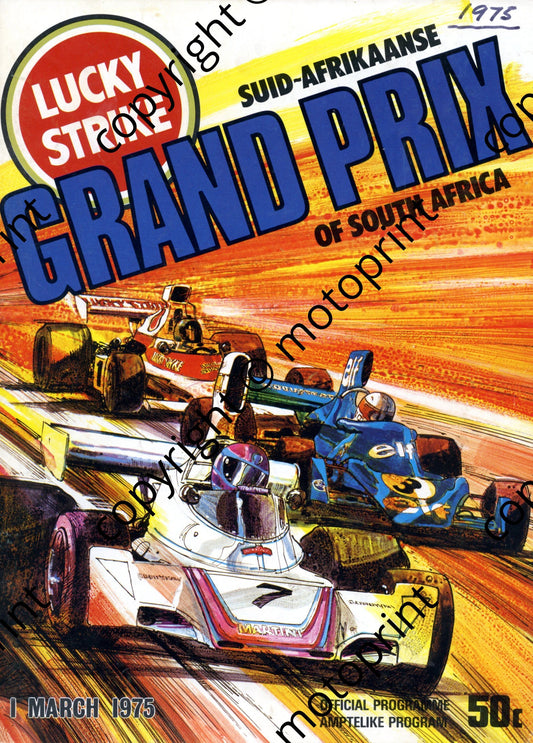 1975 SA GP a to order following see home page news 12 Sept 2010; descrip GP teams drivers, enrty lists FV, FF, Gp1, F1, prod cars