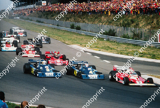 1976 Belgian GP (Zolder) start Regazzoni Ferrari 312T2, Depailler, Scheckter Tyrrells P34s
